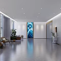 Modern Service Hall Interior Featuring Elevators Sofas Plants Large Windows And Marble Floor