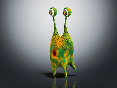 Cartoon Monster Character With Big Eyes Green Yellow Spotted Body And Legs 3d model
