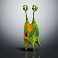 Cartoon Monster Character With Big Eyes Green Yellow Spotted Body And Legs