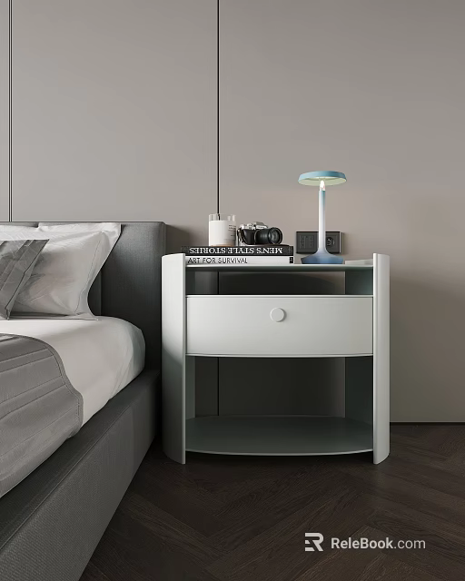 Modern Nightstand With Drawer Table Lamp Books And Decorative Items 3d model 