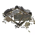 Ancient Building Components With Broken Stone Walls Wooden Frames And Scattered Blocks