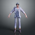 3D Model Man Wearing Light Blue Shirt Light Gray Coat Pants And Dark Brown Shoes