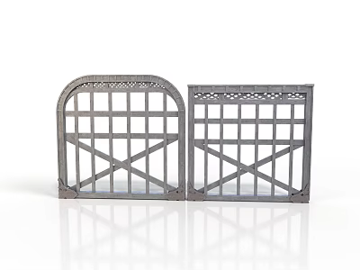 Gray Decorative Metal Gates With Cross Lattice And Arched Top Structure 3d model