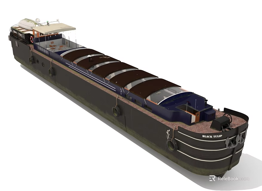 Long Ship Exterior With Brown Covered Decks And Dark Hull 3d model 