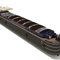 Long Ship Exterior With Brown Covered Decks And Dark Hull 3d model