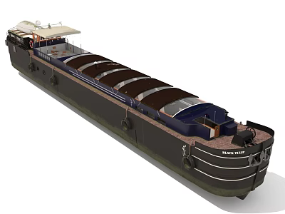 Long Ship Exterior With Brown Covered Decks And Dark Hull 3d model