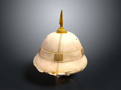 Classic White Helmet With Golden Spire Top And Decorative Bands 3d model