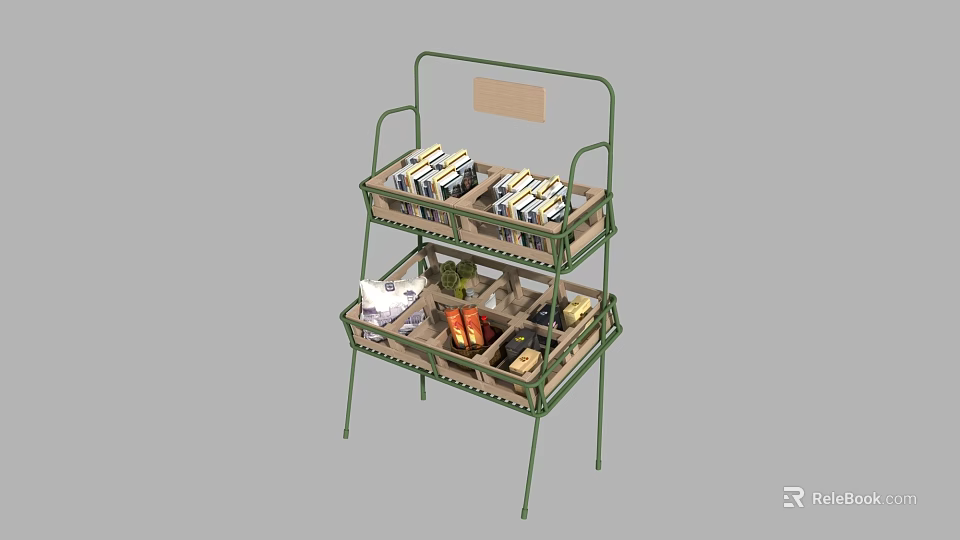Green Two Tier Storage Rack With Divided Baskets For Food Items 3d model 