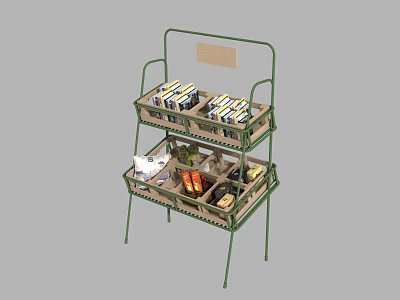 Green Two Tier Storage Rack With Divided Baskets For Food Items 3d model