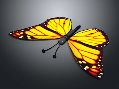 Vibrant Monarch Butterfly With Spread Yellow Black Wings And Red Edges On Dark Background 3d model