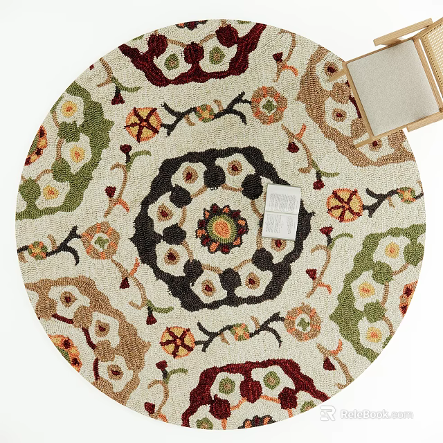Round Decorative Rug With Intricate Central Medallion And Floral Patterns 3d model
