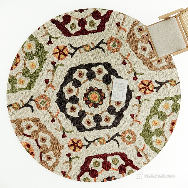 Round Decorative Rug With Intricate Central Medallion And Floral Patterns 3d model 