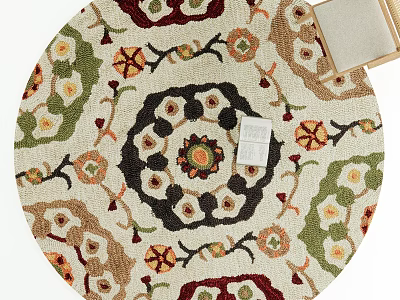 Round Decorative Rug With Intricate Central Medallion And Floral Patterns 3d model