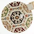 Round Decorative Rug With Intricate Central Medallion And Floral Patterns