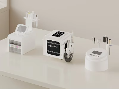 White Medical Devices on White Table with Drawer Display Screen and Metal Probes 3d model