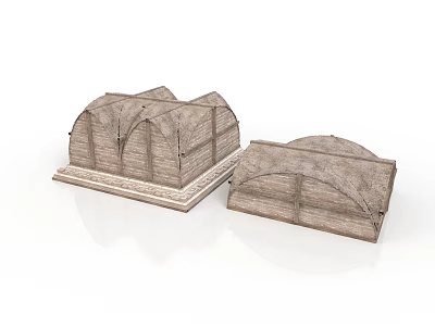 Wooden Household Storage Boxes With Arched Top And Textured Surface For Home Organization 3d model