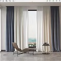 Blue and White Sheer Curtains with Thick Drapes for Modern Window with City View