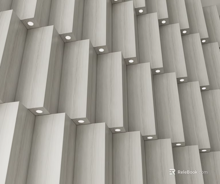 Luxurious Modern Wooden Slat Background Wall Featuring Recessed Lights And Sleek Design 3d model 