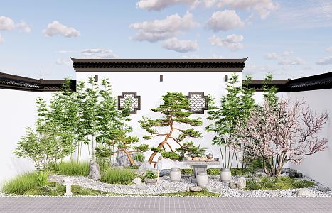 New Chinese Landscape Sick Courtyard Garden Courtyard Landscape Sick Pine Plants 3d model