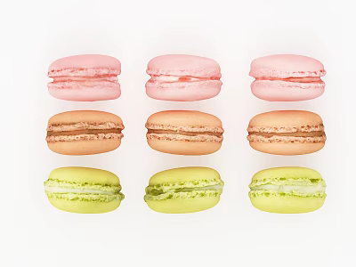 Colorful Macarons With Pastel Hues Arranged In Rows As Sweet Dessert 3d model