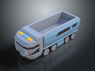 Blue Truck With Open Cargo Bed Multiple Wheels Yellow Accents And Modern 3D Model Design 3d model