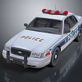 White Police Car With Red Blue Emergency Lights Stripes And POLICE Lettering