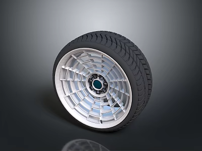 High Quality Car Wheel Rim With Silver Spokes And Treaded Tire 3d model