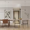 Modern Restaurant Interior With Open Design Dining Table Pendant Lights And Cabinets 3d model