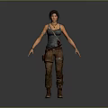 Female Adventurer Character With Wolf Companion In Gray Tank Top And Cargo Pants