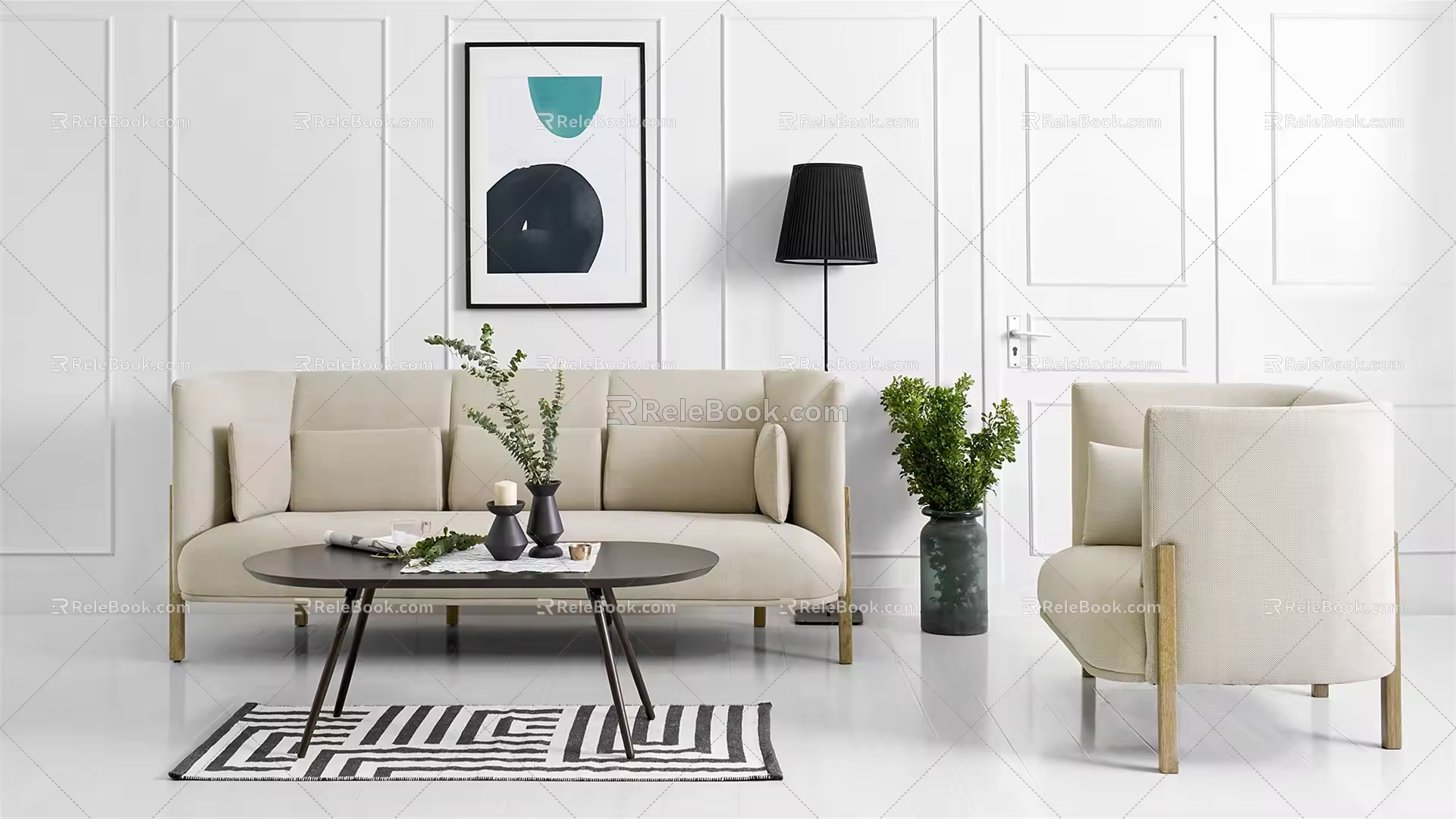 Nordic Sofa Coffee Table Combination Sofa Combination 3d model