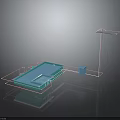 Modern Pool Structure With Blue Water Metal Frame And Container Design Elements 3d model