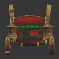 Decorative Playground Sleigh Equipment With Red Gold Frame Green Cushions And Lantern Decorations