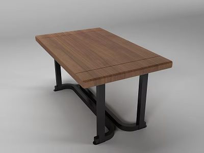 Wooden Table With Black Metal Legs And Modern Sturdy Design 3d model