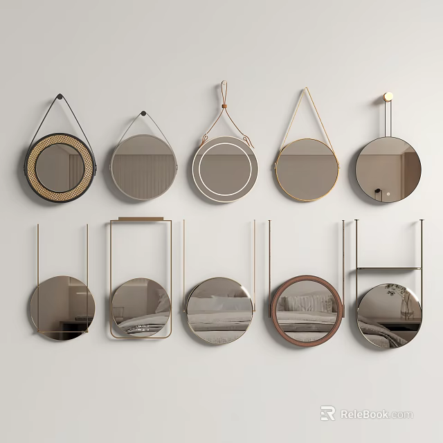Modern Assorted Wall Mirrors With Various Metal Frames And Shapes For Home Decor 3d model
