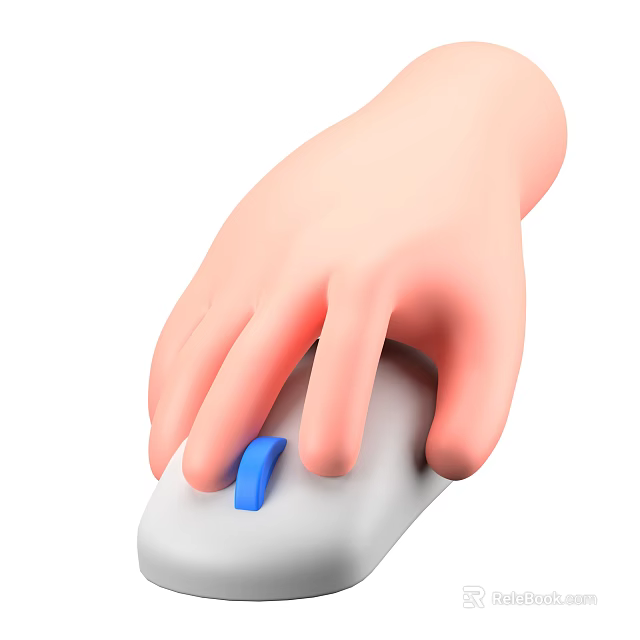 Hand Operating Smart Computer Mouse With White Body And Blue Scroll Wheel 3d model