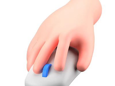 Hand Operating Smart Computer Mouse With White Body And Blue Scroll Wheel 3d model