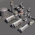 Industrial Equipment Structure Featuring Water Tower Pipes Conveyor Belt And Metal Frames