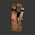 Detailed Ancient Egyptian Style Standing Man Wooden Statue Holding Staff With Base
