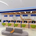 Modern Service Hall Interior With Service Counters Green Chairs Computers And Information Signs