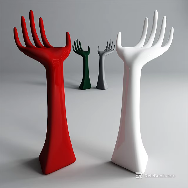 Modern Hand Shaped Decorative Ornament Set with Red White Green Gray Colors for Home Decor 3d model 