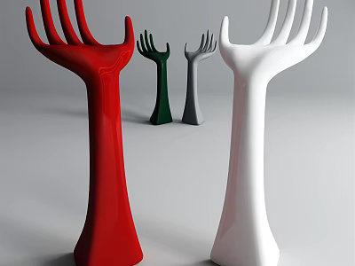 Modern Hand Shaped Decorative Ornament Set with Red White Green Gray Colors for Home Decor 3d model