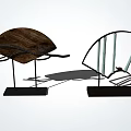 Decorative Ornament Set With Wooden Curved Semicircular Metal Frame Black Base Candle And Bird Accents