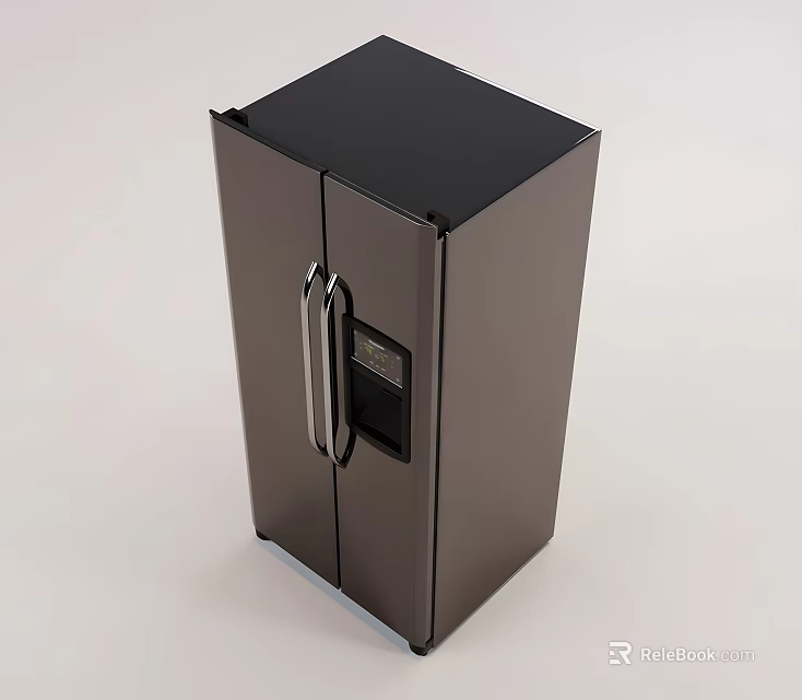 Sleek Modern Double Door Refrigerator With Stainless Steel Handle And Digital 3d model 