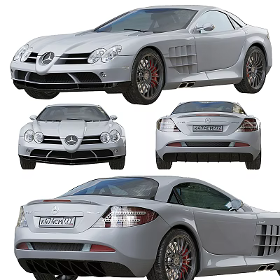 Silver Mercedes Sports Car With Multiple Views Front Rear Side Angles 3d model