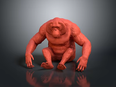 Red Ape 3D Model Seated on Dark Surface With Reflective Shadow Effect 3d model