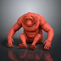 Red Ape 3D Model Seated on Dark Surface With Reflective Shadow Effect 3d model