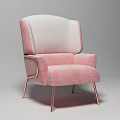 Modern Elegant Single Sofa With Pink And White Velvet Upholstery And Copper Metal Legs