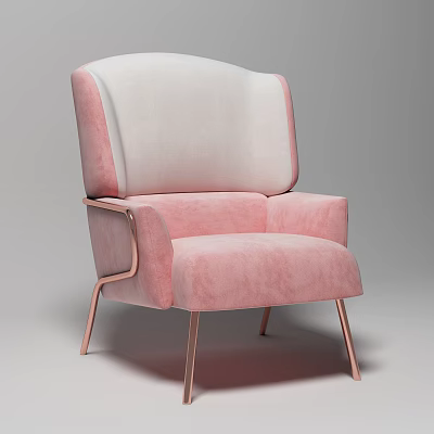 Modern Elegant Single Sofa With Pink And White Velvet Upholstery And Copper Metal Legs 3d model