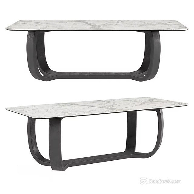 Modern Rectangular Dining Table With Marble Top And Black Metal Legs 3d model