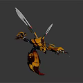 Yellow And Black Mechanical Insect 3D Model With Blade Like Structures And Red Bottom 3d model